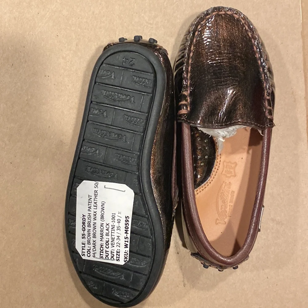 Venettini Kids Brown Metallic Leather Moccasins